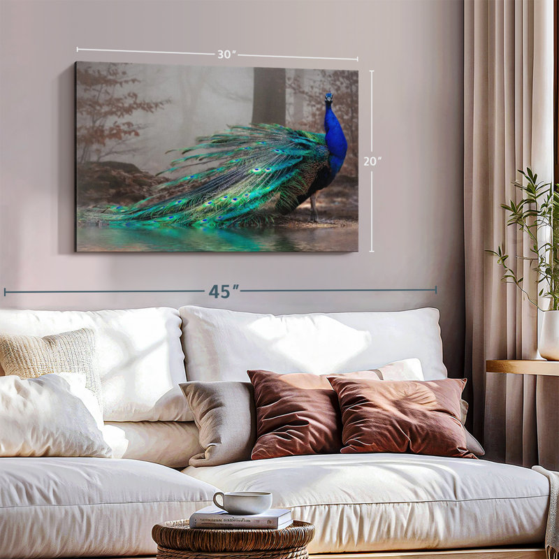 " Elegant Blue Peacock ", 20" H x 30" W