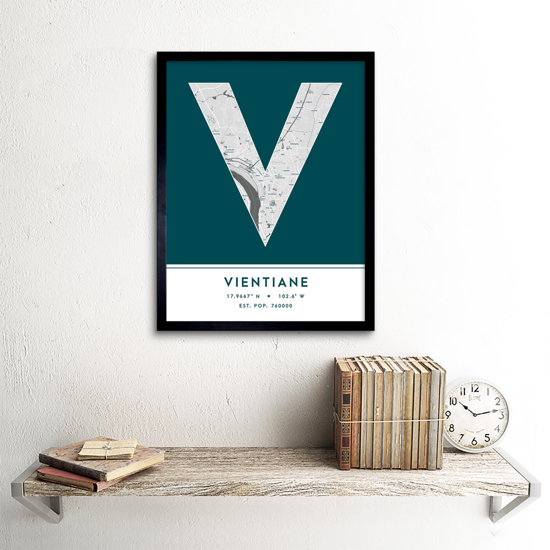 Vientiane City Map Vientiane Teal by Wee Blue Coo - Single Picture Frame Typography