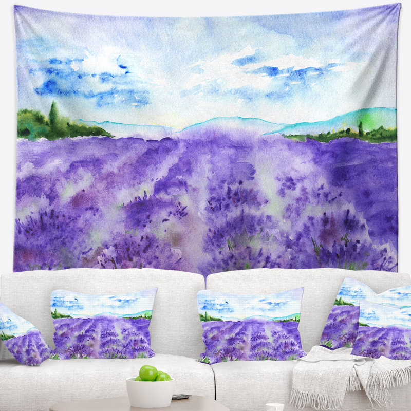 Tapisserie en polyester à champs lavande avec accessoires suspendus inclus, H 68 po x l 80 po