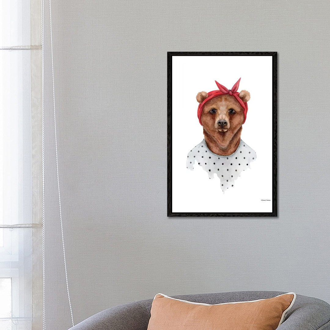 Bear In Bandana von Rachel Nieman - Galerie-verpackte Leinwand Giclée