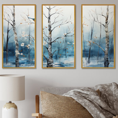 «Blue and White Forest Winter Harmony II», ensemble de décoration murale forêt