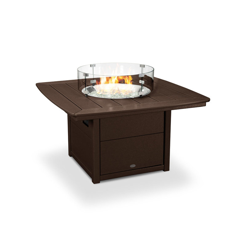 Nautical Square Polyresin Smokeless Fire Pit Table with Hidden Fuel Tank, Mahogany