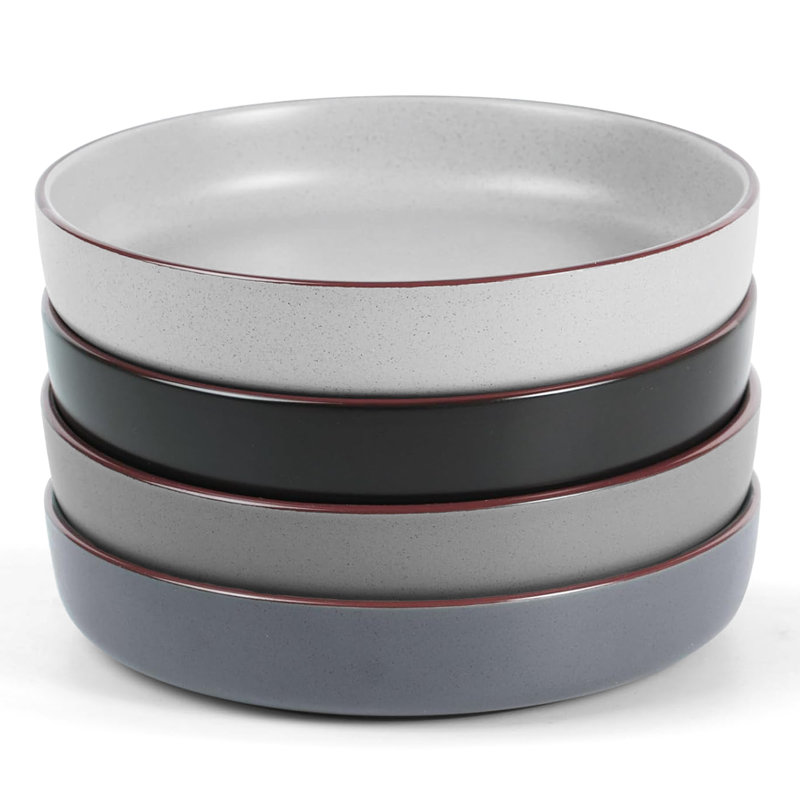4-Piece Stoneware Pasta Bowl Set- Service For 4, Charcoal/Matte Black/Dark Gray/Light Gray