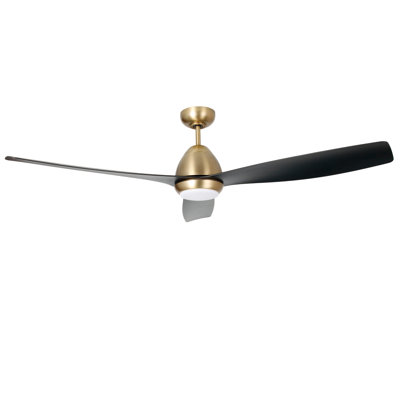 60" 3-Blade 5CCT LED  Indoor/Outdoor Ceiling Fan - Brass and Matte Black Finish Blades with Etched Lens