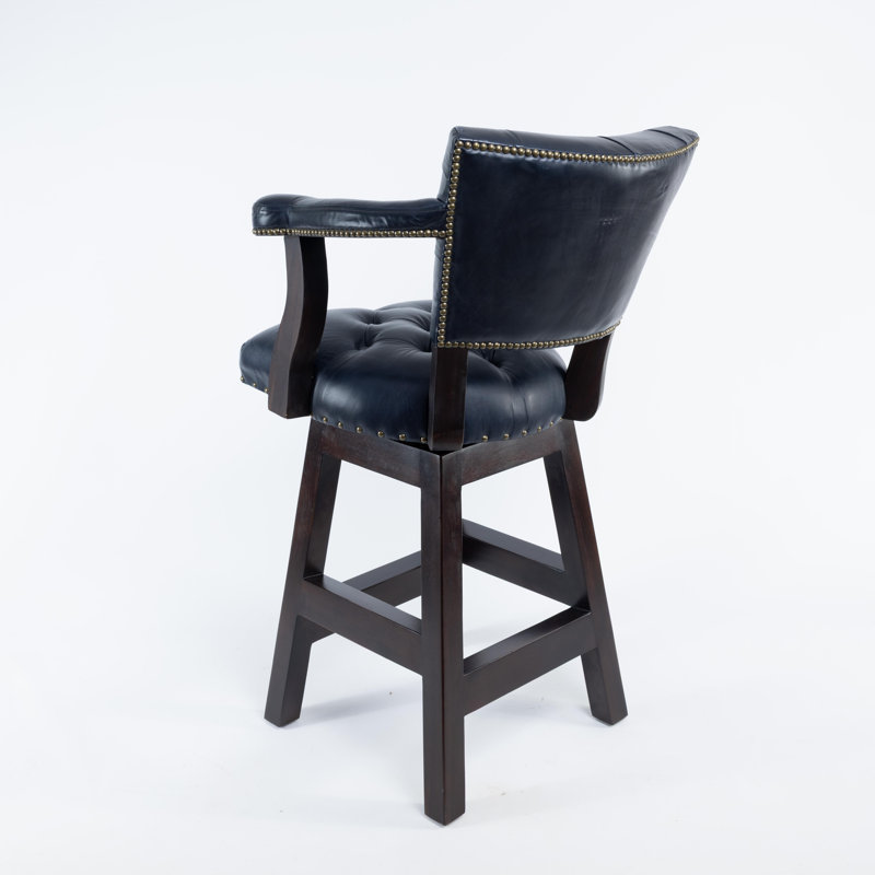 Trophy Swivel Upholstered Stool with Solid Wood Frame, Blue, Bar Stool (30" Seat Height)