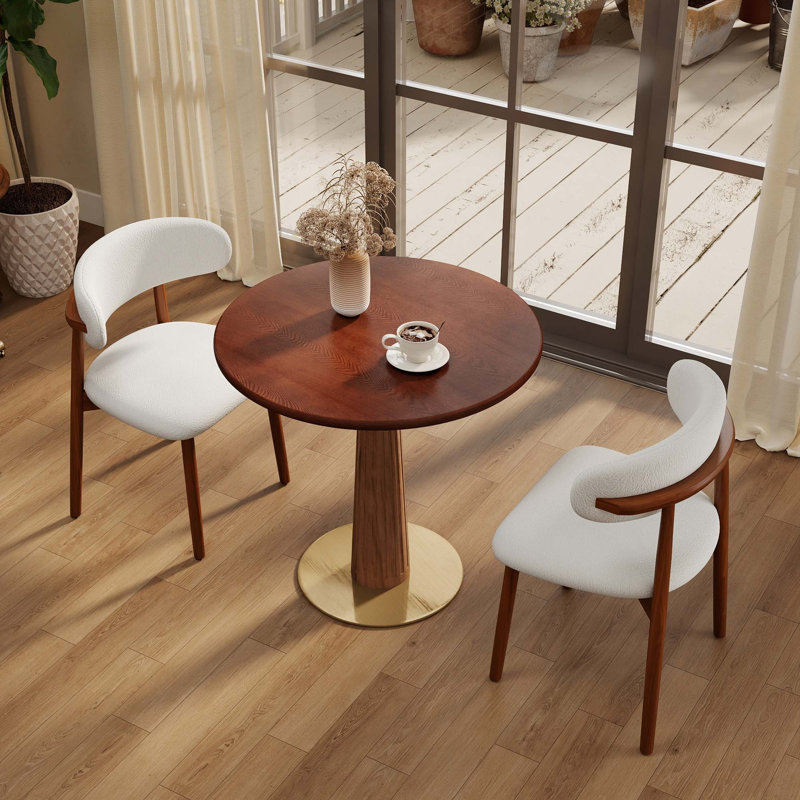 Table de salle à manger ronde rétro avec base luxueuse en laiton et plateau en bois massif