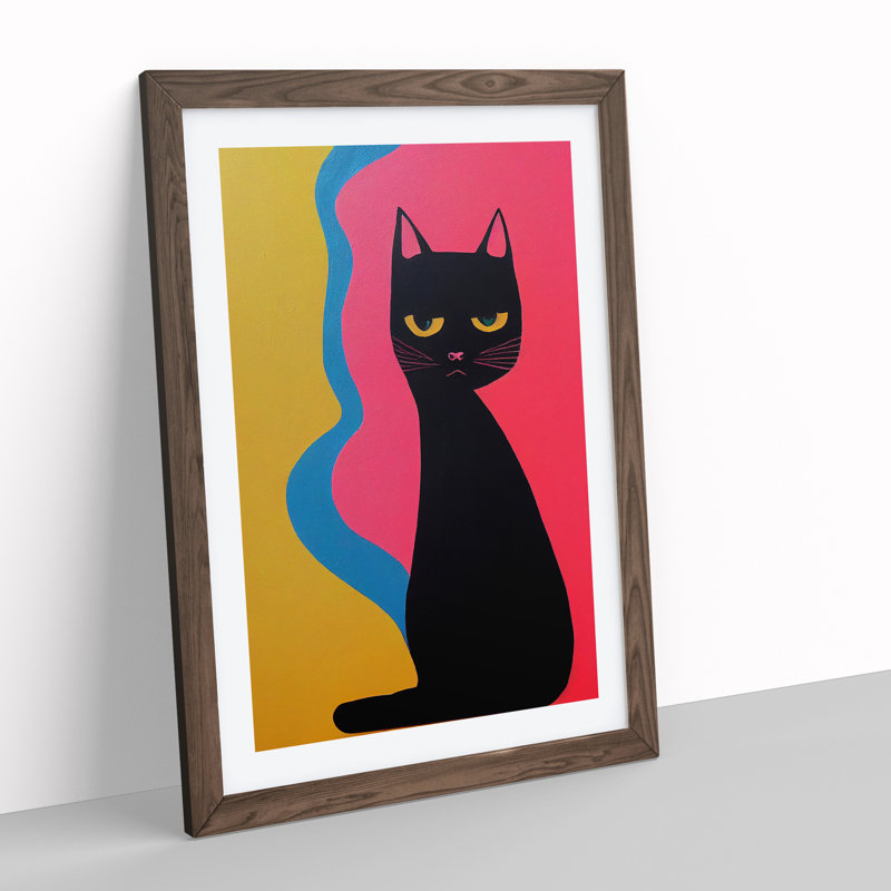 Cool Cat Abstract - Framed Print, 64cm H x 46cm W x 2cm D, Walnut