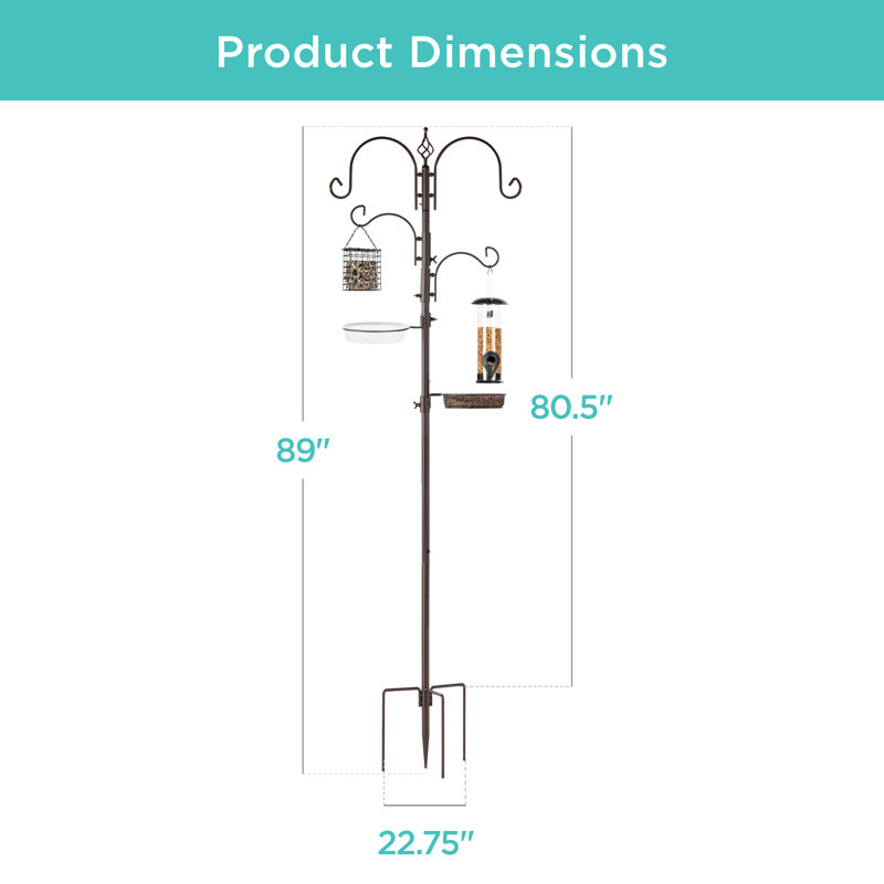 Bronze 91in Multi-Feeder Bird Feeding Station with Suet and Tube Feeders