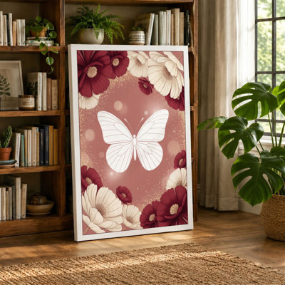Butterfly Among Flowers Botanical 1 Piece Wrapped Canvas Wall Art