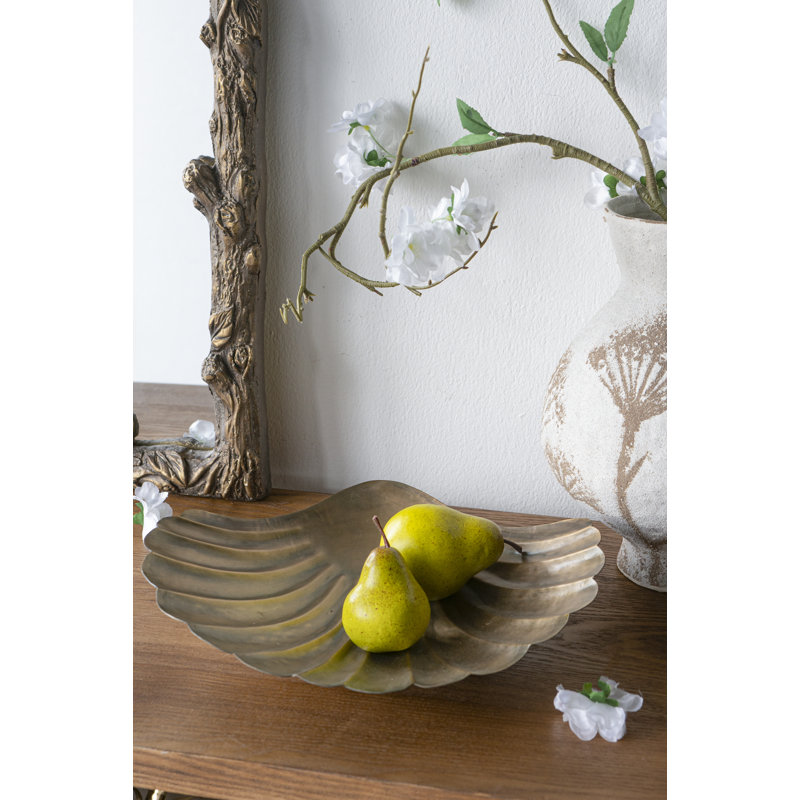 12.5X10.5X2.5" Decorative Iron Seashell Tray With Bronze Finish, 2.4" H x 12.4" W x 10.4" D