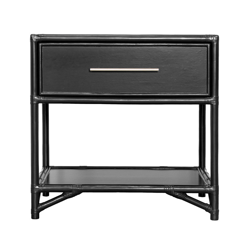 Olivia Collection 1 - Drawer Rattan Nightstand, Black