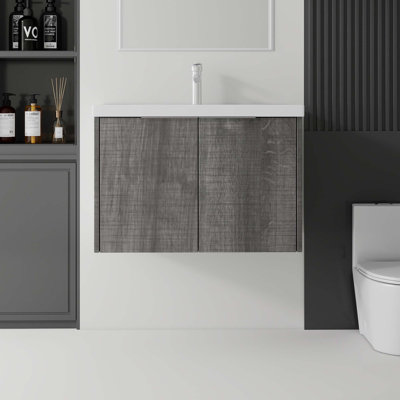 Meuble-lavabo flottant avec lavabo en céramique et portes à fermeture en douceur