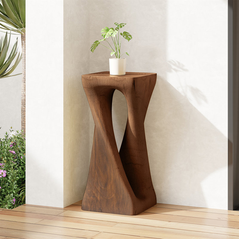 Esdert MGO Twist Shape Side Table, 26.8" H x 12.5" W x 12.5" D, Antique Brown