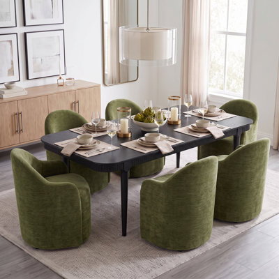 Ensemble de table de salle à manger moderne en bois massif pour 6 personnes avec table de salle à manger de 90 po et 6 chaises roulantes
