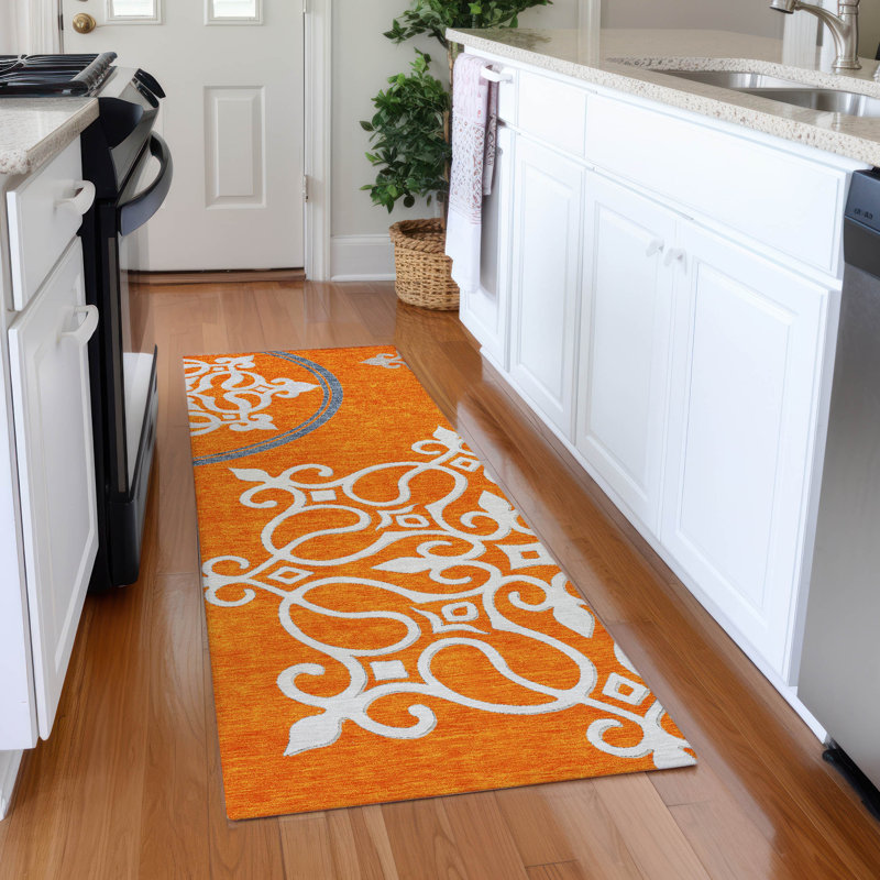Premium Machine Washable Prisco Orange Rug, Runner 2'3" x 7'6"