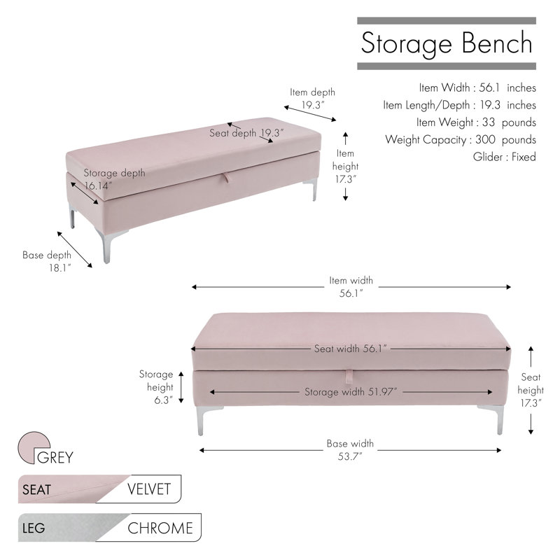 Marius Velvet Storage Bench, Pink