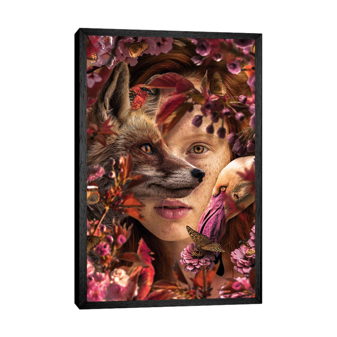 Frau zwischen Blumen mit Fuchs von Adrian Vieriu - Galerieverpackte Leinwand Giclée auf Leinwand