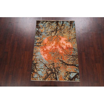 Tapis oriental contemporain abstrait à motif végétal noué à la main 4 x 6