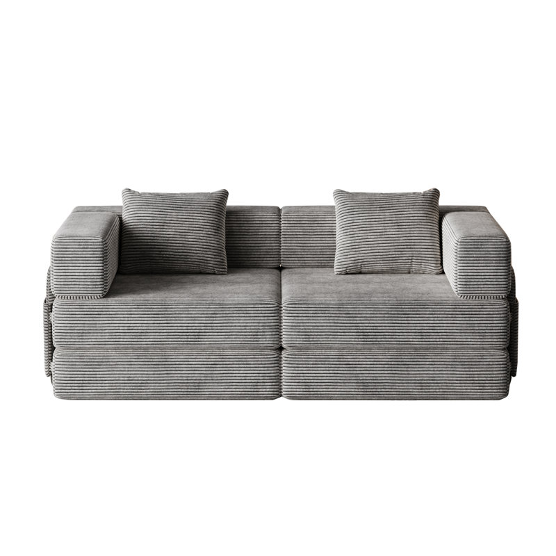 Convertible Sofa Bed, Light Gray Corduroy