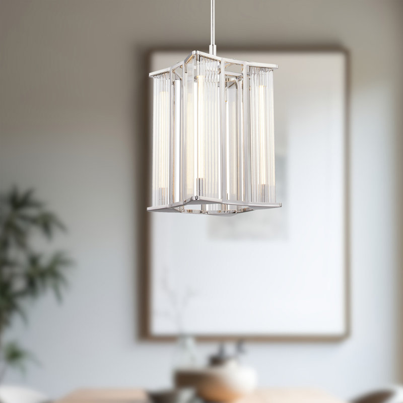 Sabre 4 - Light LED Pendant, Polished Nickel/Ribbed Glass