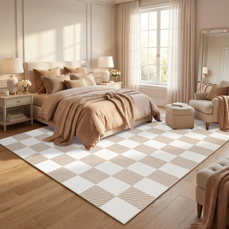 Checkered Rug for Living Room, Large Washable Carpet Non Slip Soft Low Pile Geometric Print Plaid Area Rug for Bedroom Dining Room Playroom Office Nursery