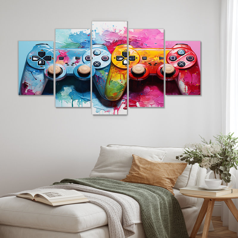  «Pink and Blue Ps Video Game Controllers - Video Games Multipanel Wall Art