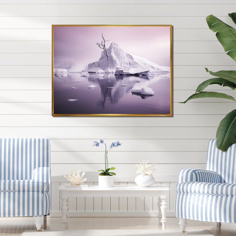 " Pink Purple Iceberg Arctic Elegance ", Cadre flottant doré, H 12 po x l 20 po x P 1 po