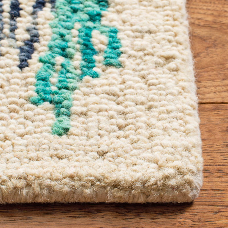 Tapis en laine / coton touffeté à la main en bleu clair / rouge Southwestern, Rectangle 5 pi x 8 pi