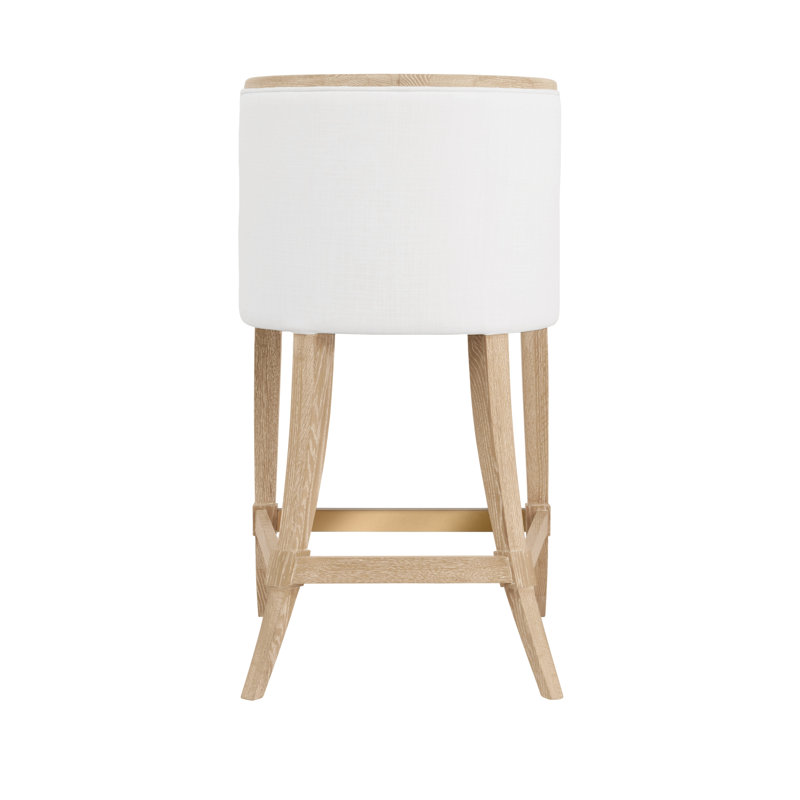 Klismos Leg Counter Stool With Performance White Linen Upholstery In Cerused Oak Lacquer, Oak