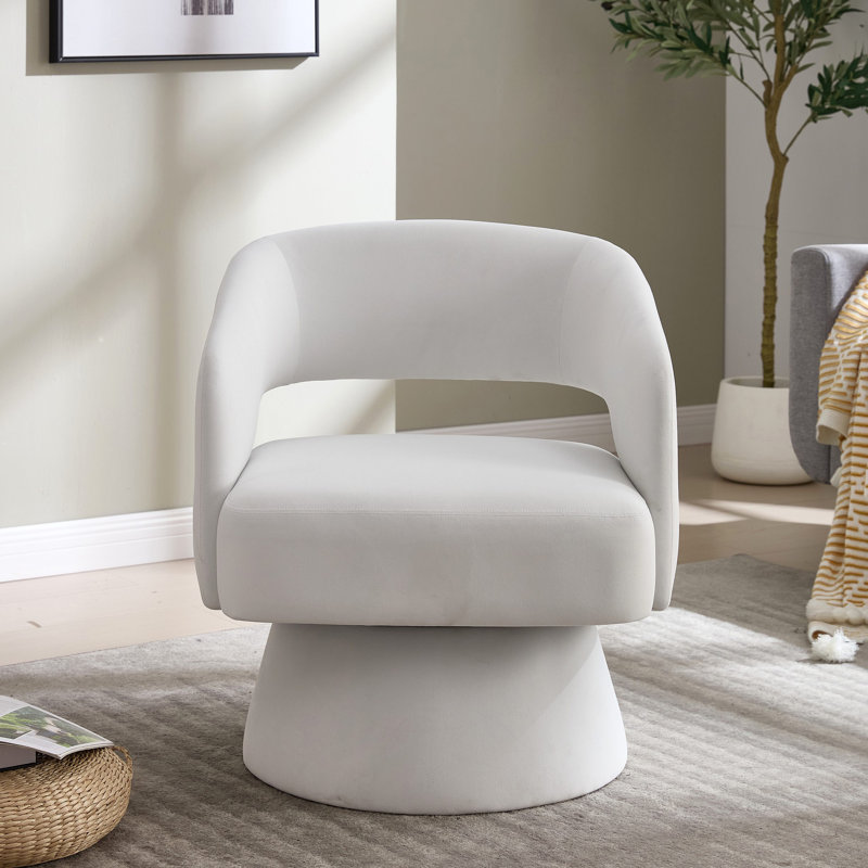 Fauteuil d'appoint pivotant en velours pivotant à 360 ° Rachedi avec dossier incurvé, Beige
