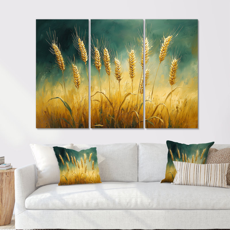«Green Golden Wheat Fields II», ensemble d'art mural ferme, H 28 po x l 36 po x P 1 po, Métal métal