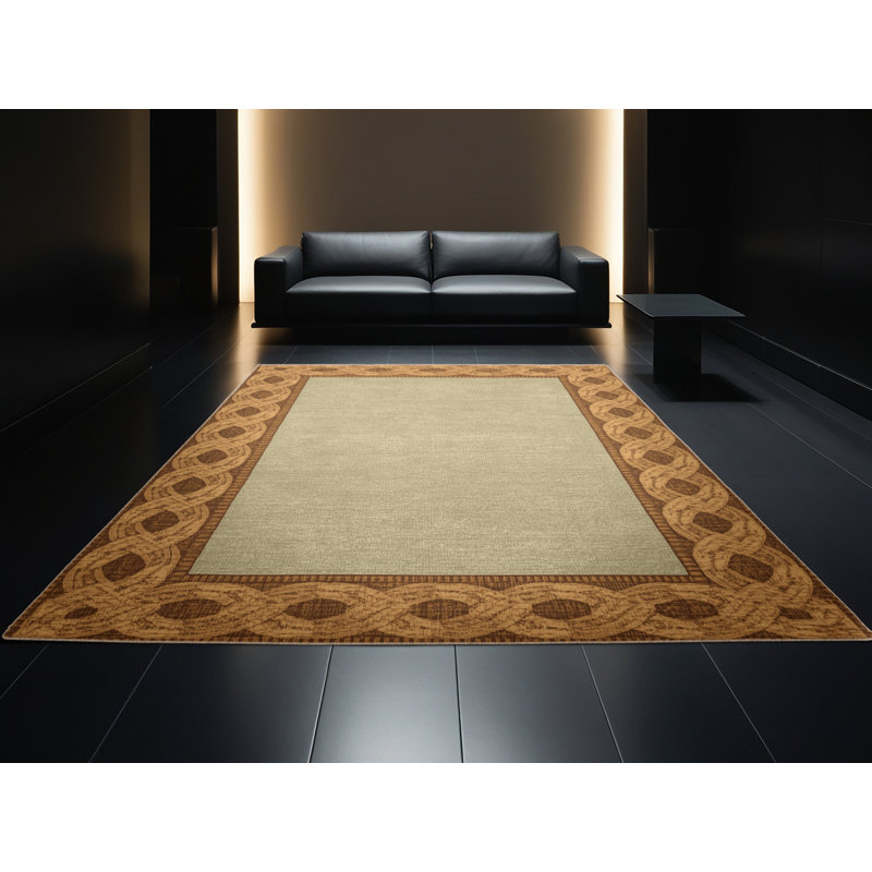 Soft Plush Etamin St Patties Modern & Contemporary Abstract Area Rug in Brown – Beige Binding, 5x7