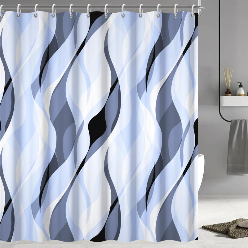 Light Blue Pack of 1 Modern Abstract Striped Shower Curtain Set with Hooks, 213.36"H x 182.88"W