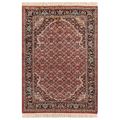 Tapis rose et bleu marine de haute qualité noué à la main