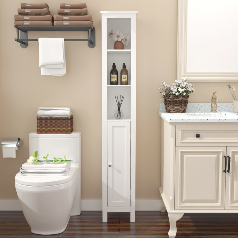 66.92" Freestanding Bathroom Storage Cabinet With Adjustable Shelves - 1 Door Slim For Home, Bathroom, Kitchen, Hallway White Tall Corridor