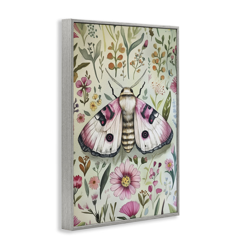 «Moth over Floral Herbs», estampe numérique, design par The Dutch Lady, H 30 po x l 20 po, Gris