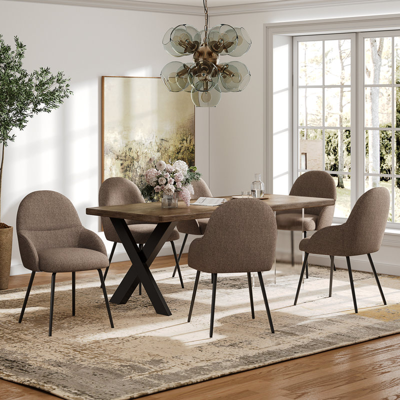 Antin Upholstered Dining Chair With Ergonomic Back And Metal Legs, Dark Brown Linen
