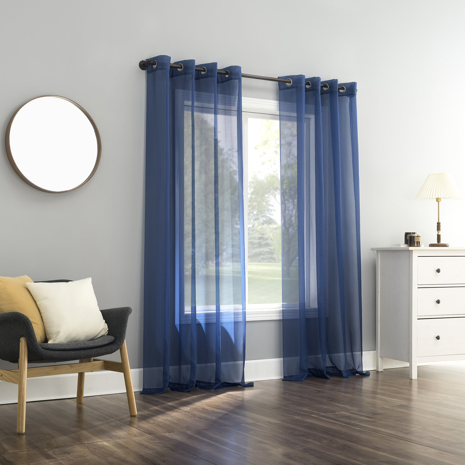 Sheer Grommet Single Curtain Panel, 59" W x 95" L, Royal Blue