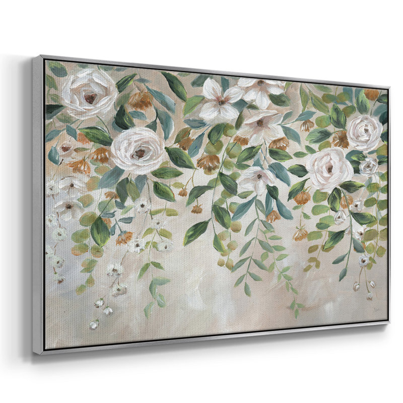 Cascade de fleurs encadrées sur toile, Argent, H 17 po x l 25 po x P 2 po