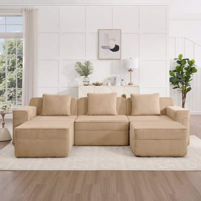 Canapé modulaire modulaire à 3 places sans os, canapé modulaire Cloud avec assise profonde, canapé modulaire moderne à 3 places avec coussins décoratifs et repose-pieds mobile, tissu en velours côtelé