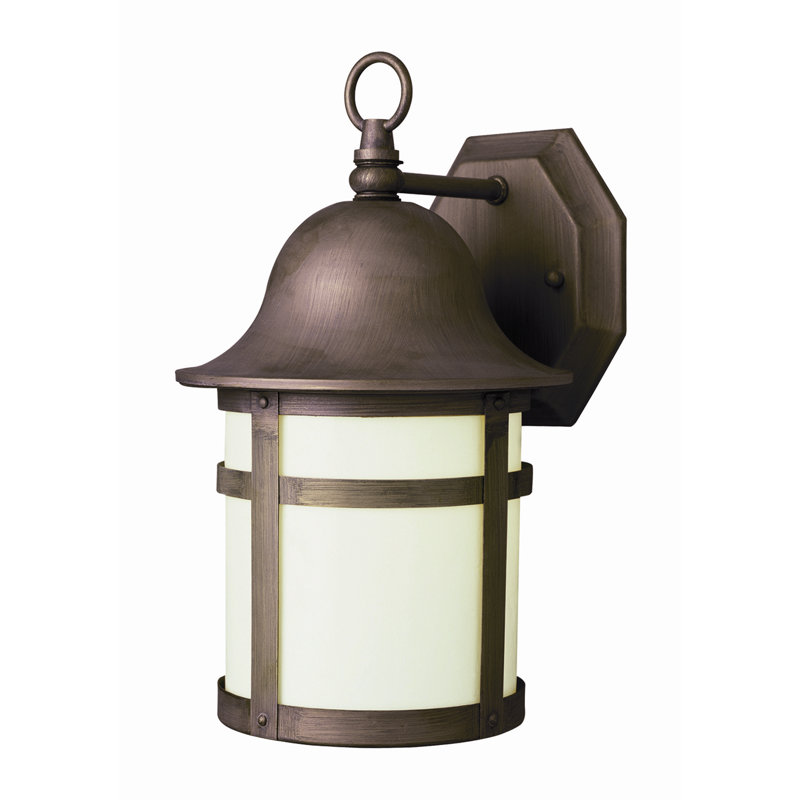 Lanterne murale d'extérieur en verre givré Jovani, Bronze patiné, H 16 po x l 10 po x P 10,5 po
