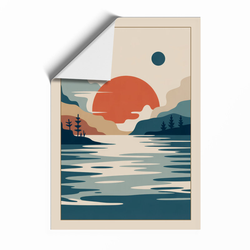Sun Over Still Water Minimalist - Framed Print, A4 - 29.7 x 21.0 cm, Unframed
