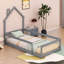 Lit simple en bois avec tête de lit en forme de maison et clôtures-106956398