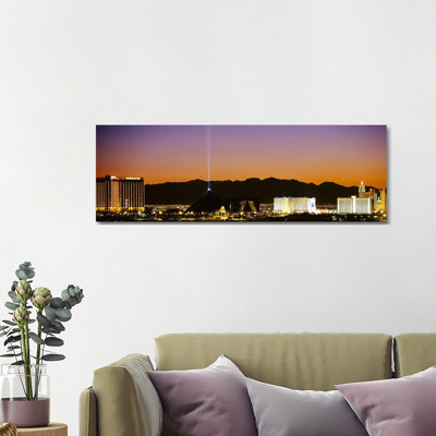 Buildings In A City Lit Up At Night, Las Vegas, Nevada, USA - Wrapped Canvas Panoramic Print