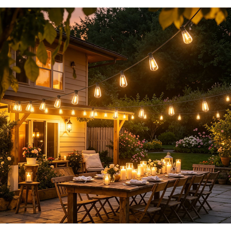 Guirlande lumineuse à DEL pour l'extérieur, lumières de véranda à intensité variable avec télécommande, 100 pi