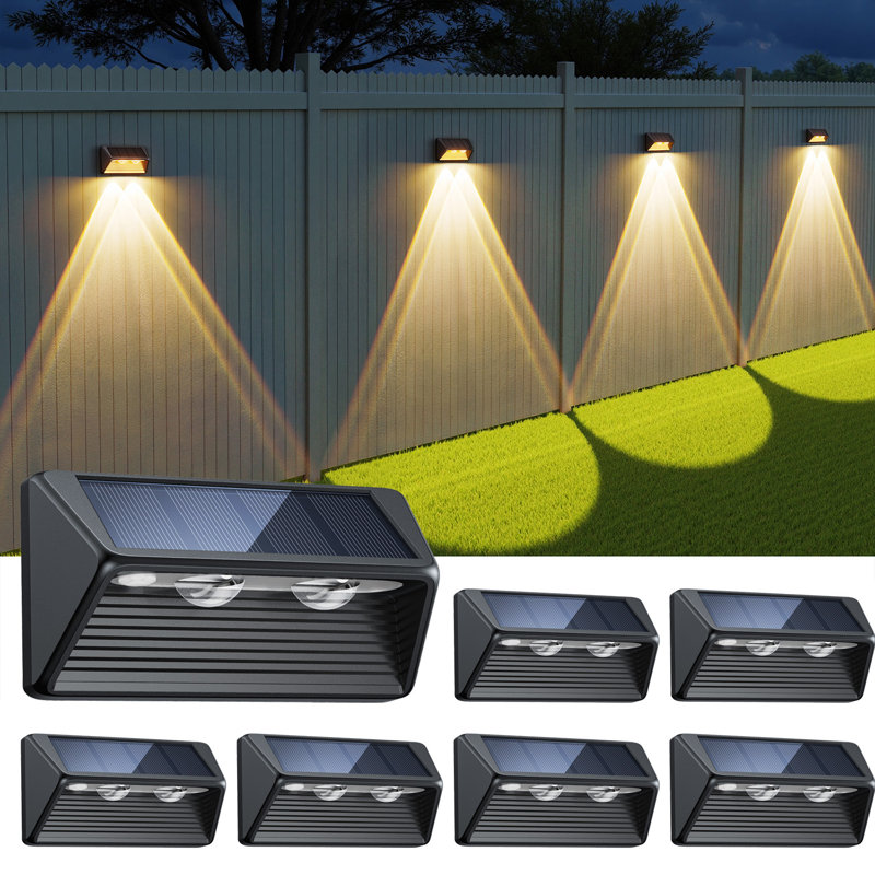 Lumières de clôture solaires extérieures, lumières de clôture à DEL très lumineuses alimentées à l'énergie solaire avec 2 modes 3500k / 6000k, lumières de terrasse solaires étanches Ip65 pour mur d'escalier extérieur