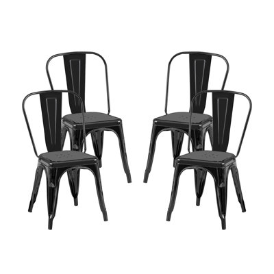 Set of 4 Matte Black Industrial Metal Dining Chairs 18 Inch Seat Height Stackable, Indoor Outdoor, Lightweight Easy-Clean Surface, Easy Assembly, Durable Modern Design, For Kitchen Restaurant