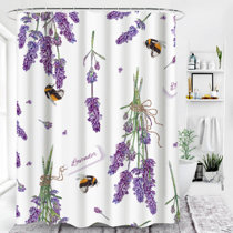 4 PCS Floral Lavender Shower Curtain Sets with Non-Slip Rugs