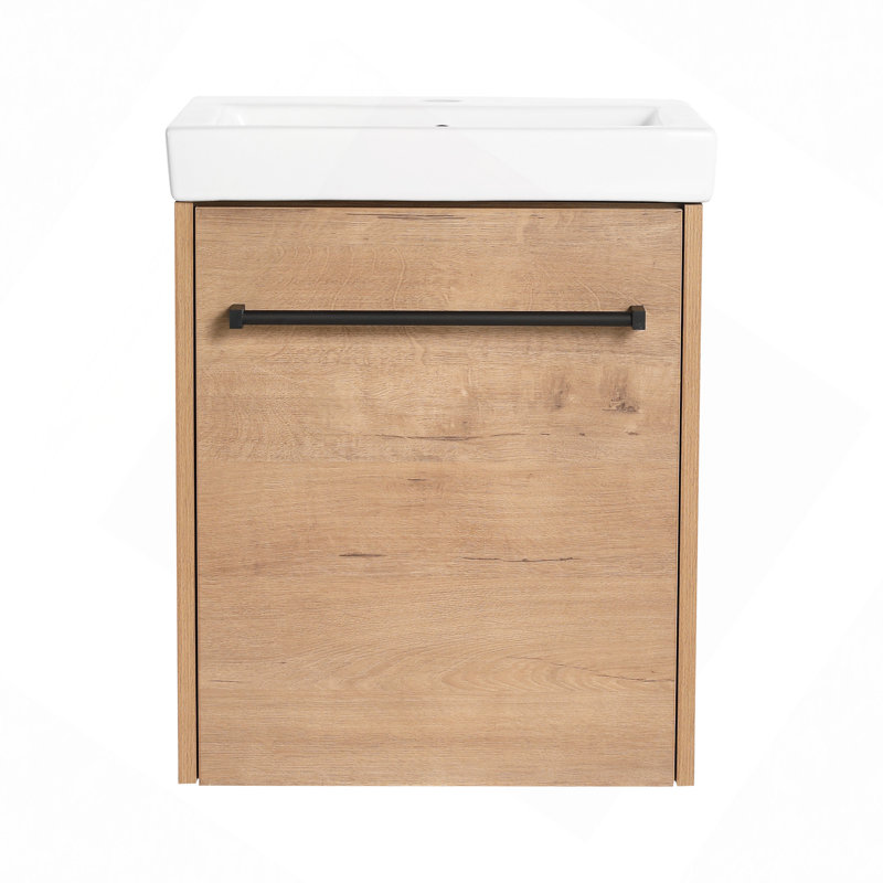 Meuble-lavabo flottant mural avec lavabo en céramique et porte d'armoire à fermeture en douceur, pour petite salle de bain