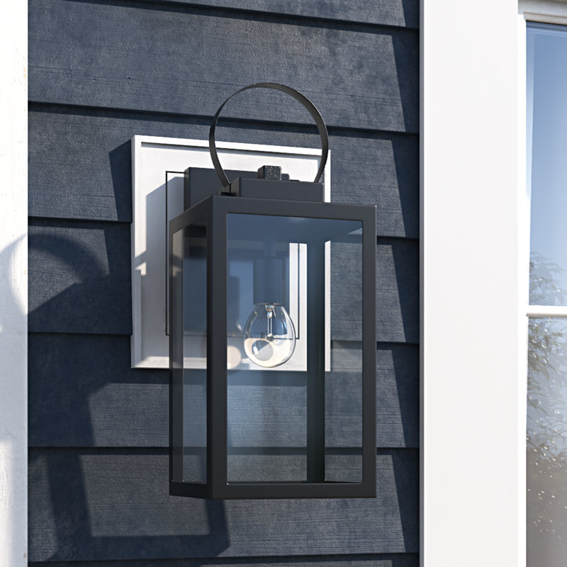 Jazline 17.25 in. H 1-Light Textured Black Dusk to Dawn Sensor Transitional Outdoor Wall Sconce, Durable Steel, Clear Glass Shade, LED Compatible for Exterior Porch Patio Front Door or Garage